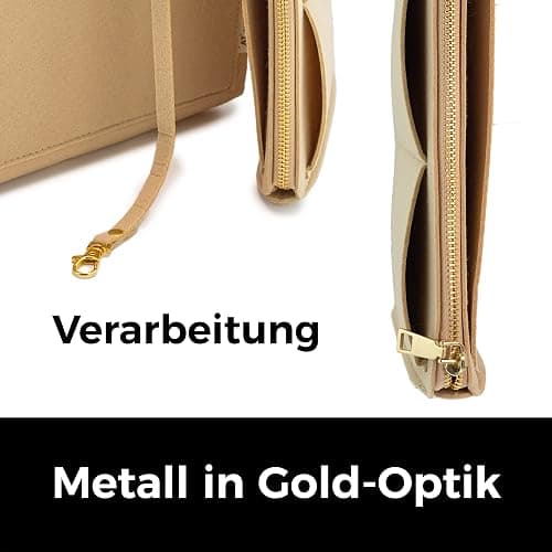 AT Allure-T ® Organizer Neverfull mm, 2in1 Handtaschen Organizer Filz mit Reißverschluss, Handtaschenorganizer Groß mit Schlüsselkette, Filz Taschenorganizer Beige L - Beige - L thumbnail 8