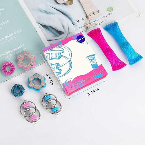 8Pcs Sensory Fidget Toys with Fidget Spinner,Spiky Sensory Finger Acupressure Rings Bike Chain Marble Mesh Fidgets Quiet Toys for Autism,Anxiety Toy Stocking Stuffers Gift for Boys Girls thumbnail 7