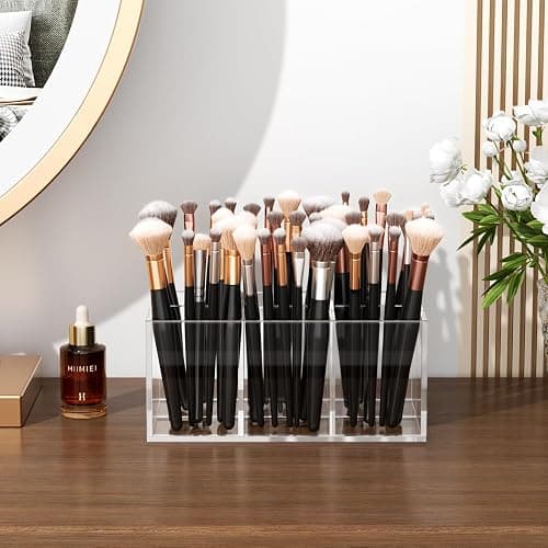 HIIMIEI Clear Makeup Brush Holder Organizer Acrylic 6-Slots Cosmetic Brushes Storage Organizer for Vanity Countertop thumbnail 2
