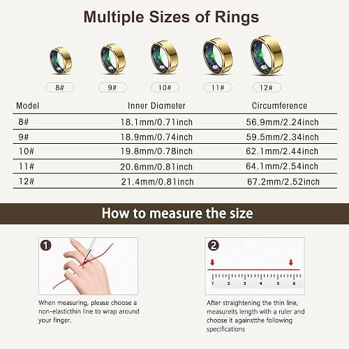 RIFESI Smart Ring for Women Men, Fashion Minimalist Fitness Ring & Sleep Tracker Ring with Heart Rate, SPO₂,Blood Pressure,5ATM Waterproof Health Ring, No Subscription,Gift (Size 8, Gold) thumbnail 6