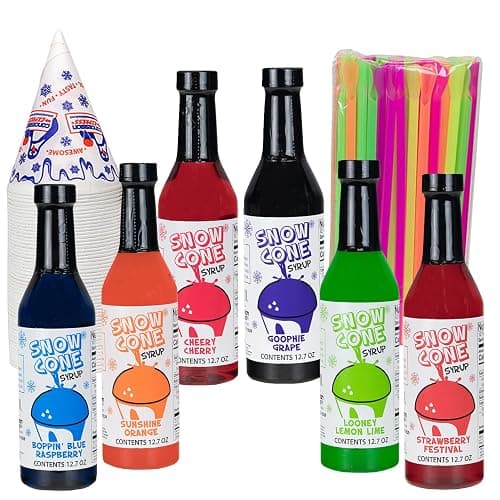 12.7oz Snow Cone Syrups (6 Pack W/Cups/Straws) - Image 1