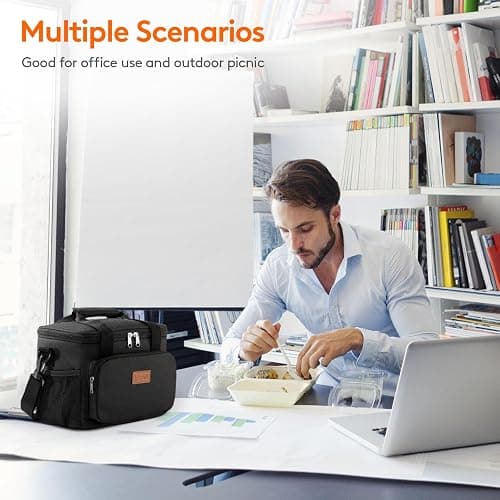 Lifewit Medium Lunch Bag, Insulated Lunch Box, Soft Cooler Cooling Tote for Adult Men Women, Black 12-Can (9L) thumbnail 8