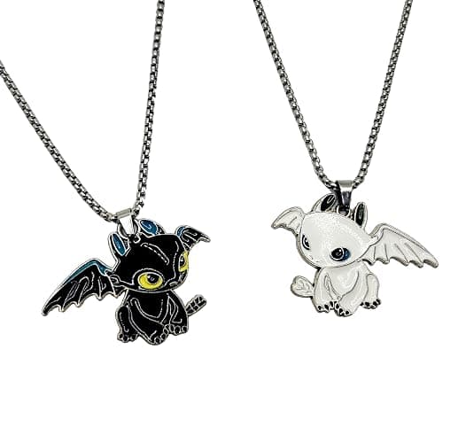 Setoftwo Dragon Matching Necklaces for Couples Lovers Boyfriend Girlfriend Gift Goth Emo Black White Cute Jewelry - Image 1