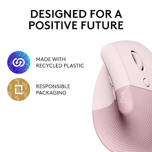 Logitech Lift Vertical Ergonomic Mouse, Wireless, Bluetooth or Logi Bolt USB receiver, Quiet clicks, 4 buttons, compatible with Windows/macOS/iPadOS, Laptop, PC - Rose thumbnail 5