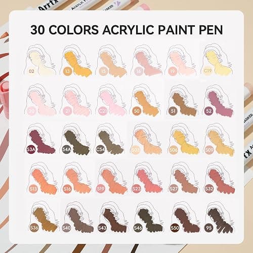 Arrtx 30 Colors Skin Color Acrylic Paint Pens, Skin Tone Paint Markers Paint Pens for Artists Adults Coloring Drawing Brush Tip for Rock Painting, Wood, Canvas, DIY Crafts Making Art Supplies thumbnail 4