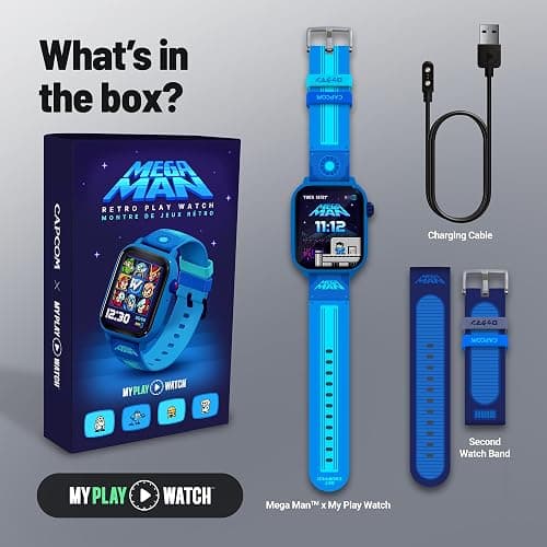 My Play Watch Mega Man Retro Gaming Smartwatch, Built from Mega Man™ 2 | Classic & Arcade Modes, No Wi-Fi or Bluetooth, Heart and Calories Tracking, Digital Watch, All Day Fitness, Includes 2 Bands thumbnail 7