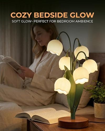 Flower Table Lamp, Vintage Lily Desk Lamp with 3 Color Modes, Cute Cottagecore Night Light for Bedroom, Bedside Table, Dorm, Aesthetic Home Decor, Mothers Day Gift for Mom, Birthday Gift for Women thumbnail 2