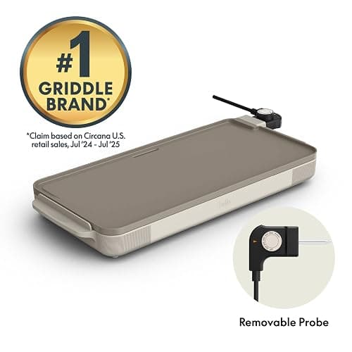 bella 10" x 20" Electric Griddle with EverGood™ Ceramic Nonstick Coating, Removable Temperature Probe, Dishwasher-Safe Drip Tray & Cool Touch Handles, Cook up to 10 Eggs, 1500 Watt, Oatmilk thumbnail 4