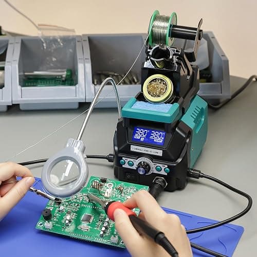 YIHUA 939D+ III EVO Digital Soldering Iron Station Kit 110W High Power with LCD display, 4 Memory Channels, Sleep Mode, Digital Calibration, Solder Wire, Helping Hands, Magnifier, 3 Soldering Tips thumbnail 2