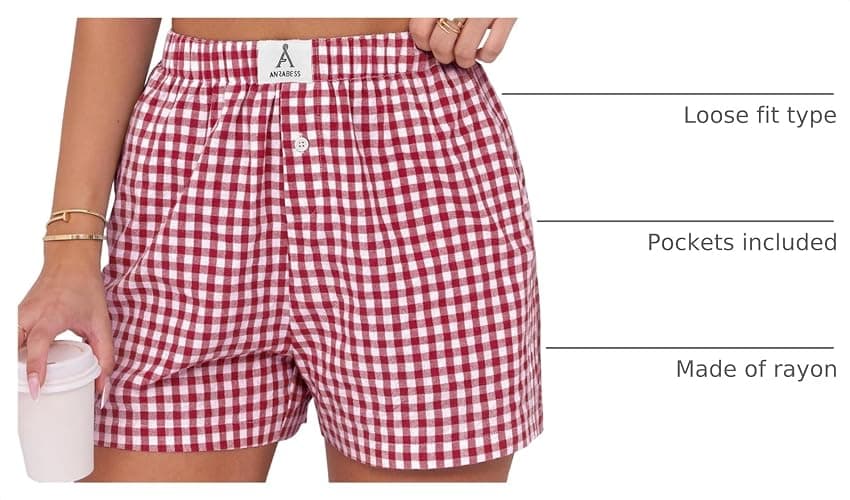 ANRABESS Boxer Shorts for Women Gingham Pajama 2026 Summer Casual Lounge Sleep Plaid Shorts Y2K Beach Bottoms thumbnail 4