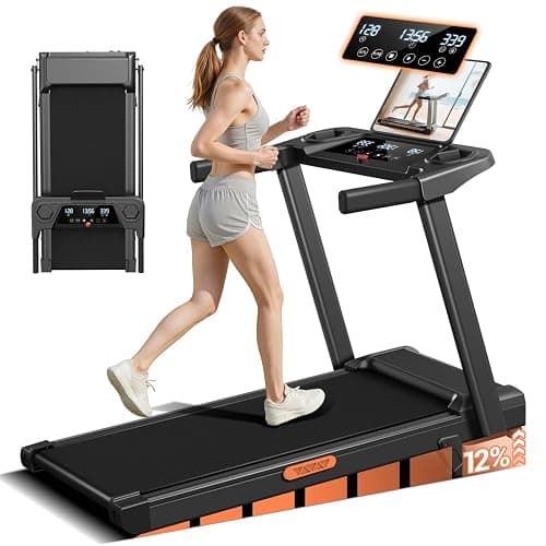 12% Incline Treadmill with Handle, 3-in-1 Portable Treadmills for Home and Office, Foldable Treadmills with 300 Lbs Weight Capacity, 3.0HP Quiet Walking Pad Treadmill, Three Screen - Image 1