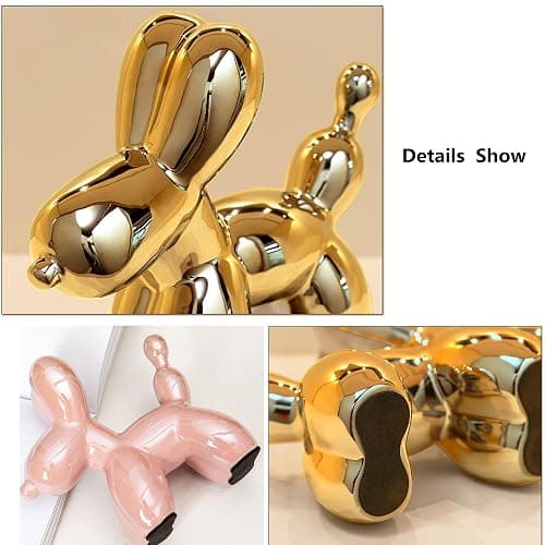 Steviieden Ceramic Balloon Dog Statues Gold Modern Small Ceramic Animal Statues Decorative Ornaments for Living Room Bedroom Office Desktop(Gold) thumbnail 4