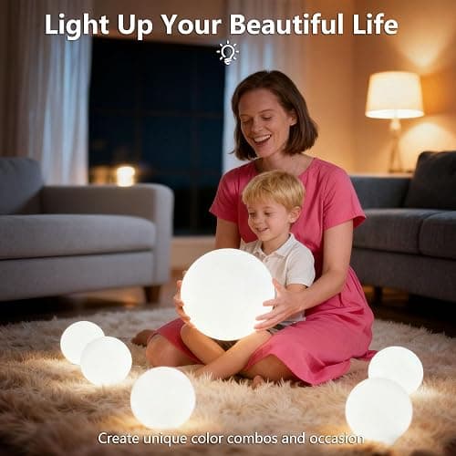 MIUWLXT 6-inch LED Light Ball,RGB Color Changing Night Light with Remote,Water Resistant,USB Rechargeable Mood Lamp for Kids Room,Bedroom,Patio,Party Decor thumbnail 3