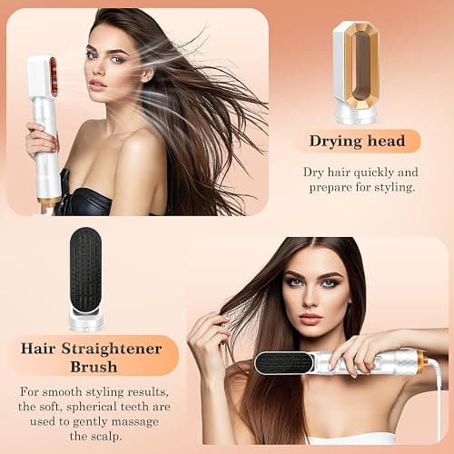 Hair Styler 5 in 1, Hot Air Stylers Hair Dryer Set – with Curlers, Straighten, Volumise, Smooth and Dry, for All Hair Types, Negative Ion Hair Care, Reduce Frizz and Boost Shine(White) thumbnail 4