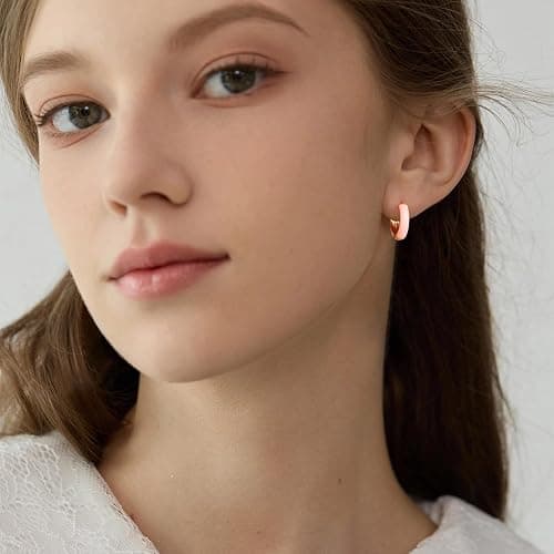 Lourny Small Hoop Earrings for Women, 18K Gold Plated Hypoallergenic Cute Enamel Huggie Earring Gifts for Women thumbnail 4