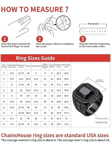 ChainsHouse Mens Black Onyx Rings, Retro X Bone Skull Stainless Steel Signet Rings for Men, Black Onyx Agate Gemstone Rings Jewelry, Offer Custom Service, Size 7-14 thumbnail 6