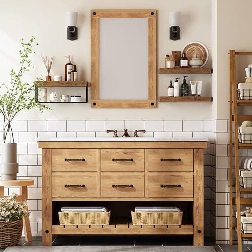 QEEIG Bathroom Shelves Over Toilet - Wall Mounted Floating Shelves Toilet Paper Storage Small Farmhouse Decor Shelf 16 inch Set of 3, Rustic Brown (019-BN3) thumbnail 6