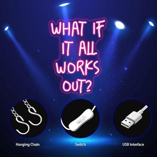 Gdbkabf What If It All Works Out Neon Sign, Neon Signs for Wall Decor Neon Pink LED Signs Room Neon Light Up Signs Home Decor for Bedroom Club Party Bar Shop USB Operated thumbnail 4