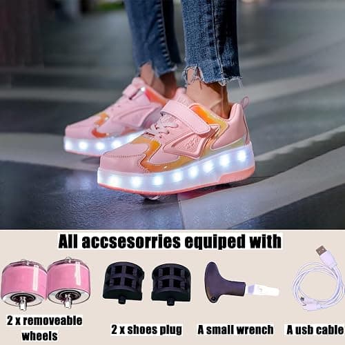 Ylllu Kids LED Roller Skate Shoes with Single Wheel Light up Roller Shoes Gift for Girls Boys Children thumbnail 5