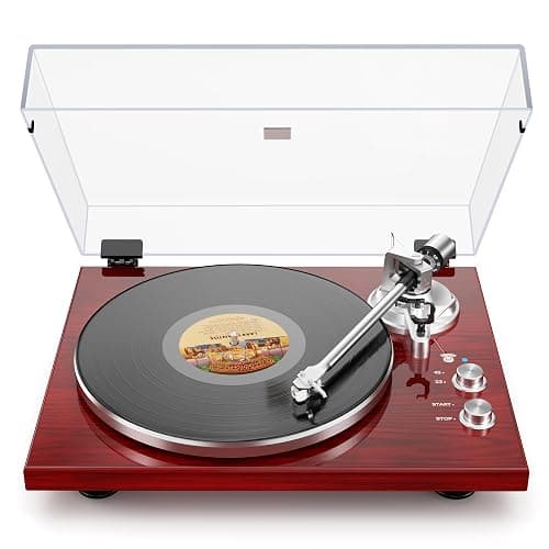 Belt Drive Turntable for Vinyl Record Player,Connect with Bluetooth Speakers or Active Speaker,Built-in Phono Pre-amp,USB Digital Output, Magnetic Cartridge,High-Gloss Wood Design(Red) thumbnail 9