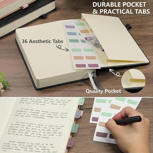 Hoci Poci Lined Journal Notebook, 400 Pages Thick Journal for Writing, A5 Hardcover Leather Notebook with 100Gsm College Ruled Paper for Women Men Work Note taking, 5.8" x 8.4", Black thumbnail 5