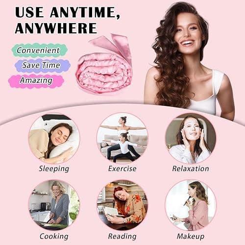 Gwabee Satin Heatless Curls Overnight Hair Curlers to Sleep In Hair Curler Rollers No Heat Hair Wrap for Curls Headband, 70" Satin Heatless Curling Rod Set for Women Long Waves Hair Volume-Pink 10PCS thumbnail 6