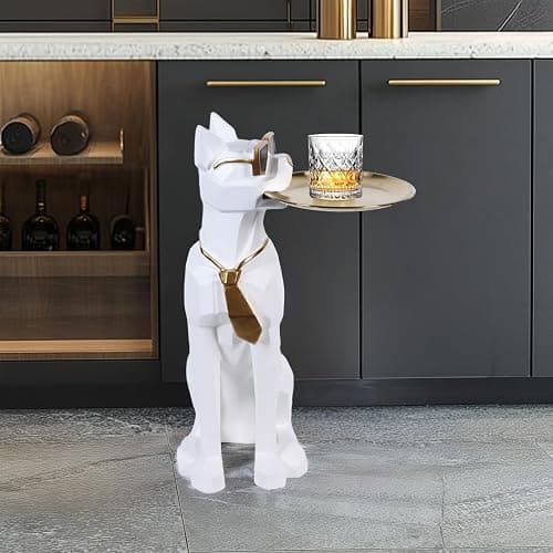 Resin Dog Side Table With Tray, Butler Statue Tissue Box, Accent End Table, Unique Sculpture, Geometric Statue, Funky Furniture for Home Decor Modern (White) thumbnail 7