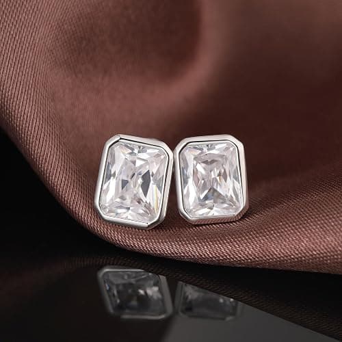 Jiahanzb Brilliant Heart-cut/Oval-cut/Trillion-cut/Cushion-cut/Emerald-cut/Marquise-cut Stud, 925 Sterling Silver Cubic Zirconia Stud Earrings for Women Men thumbnail 3