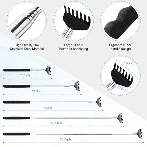 Yeipis 3 Pack Different Back Scratcher Metal Portable Telescoping with Rubber Handles, Extendable Back Massager Tool with Beautiful Box, Stocking Stuffers for Men Women Christmas Presents(Black) thumbnail 9