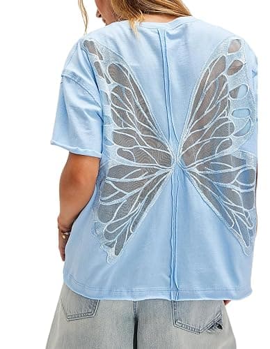 Oversized Graphic Tshirts for Women Teens Y2K Flower Short Sleeve Baggy Shirts Summer Aesthetic Beachy Coastal Tops - Image 1