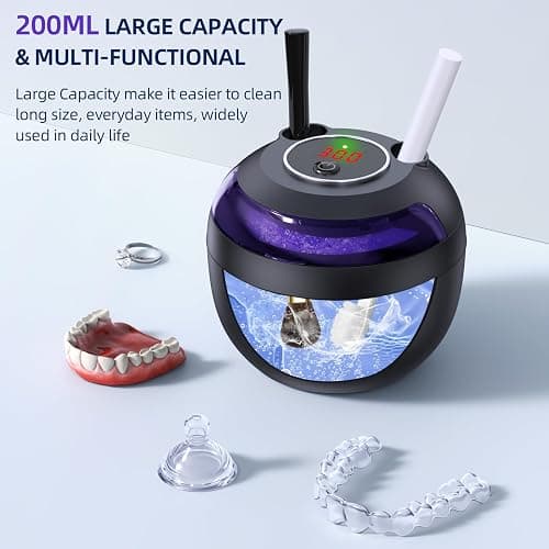 Retainer Cleaner, 45kHz Ultrasonic Retainer Cleaner Machine with 200ML Capacity & 4 Modes for Dentures, Aligners, Mouthguards, Retainers, Jewelry and Oral Appliances thumbnail 6