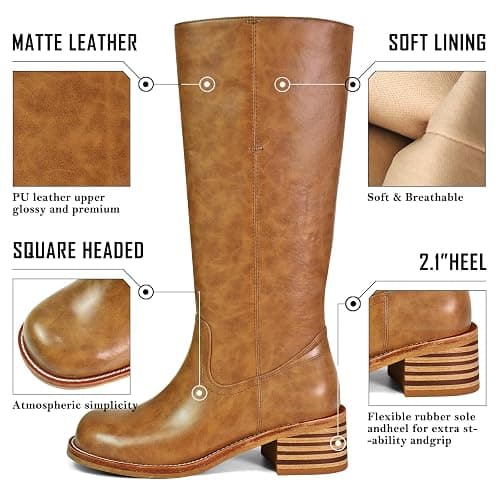 VBDB Women's Knee High Boots Square Toe Chunky Block Heel Long Boots for Women Comfortable Low Heel Womens Boots thumbnail 3
