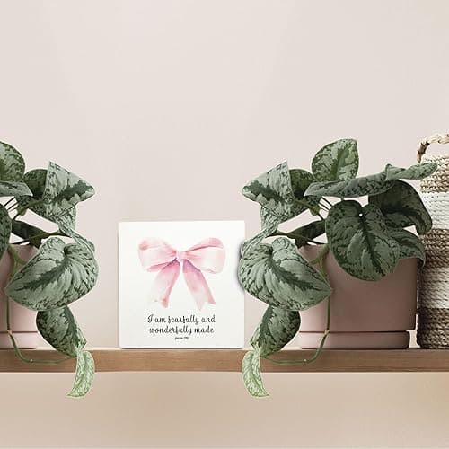 OVAcational Coquette Pink Christian Bow Wooden Signs,Coquette Room Decor,Christian Religious Wooden Box Sign,Pink Bow Room Decor For Girls Dorm Desk Shelf Tabletop Decoration 5x5 Inches thumbnail 4