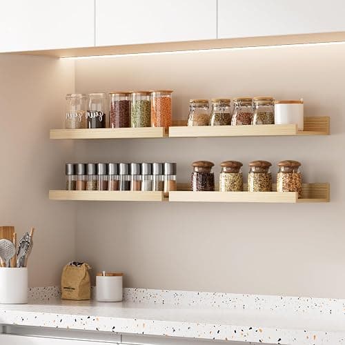 upsimples Floating Shelves for Wall, Wall Shelves for Decor Storage Set of 6, Wall Mounted Wood Shelf for Bedroom, Living Room, Bathroom, Kitchen, Picture Ledge Shelves, Natural thumbnail 7