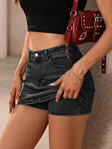 ELLEVEN Denim Mini Skirt for Women, Jean Skirt with Shorts Underneath | High Stretchy,Bodycon Sexy Skort,Micro Skirt,Casual Summer Jean Skorts with Pockets,Cute Skirts for Women Trendy thumbnail 2