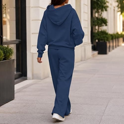 2 Piece Lounge Sets for Women Matching Sweatsuits Airport Travel Outfit | Womens 2 Piece Outfits Lounge Hoodie Sweatsuit Sets Oversized Sweatshirt Wide Leg Pant Set Tracksuit Loungewear Travel thumbnail 3