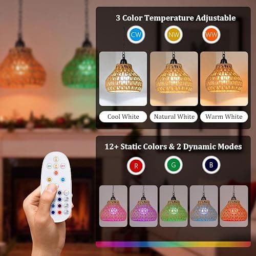 ALL FORTUNE Rechargeable Hanging Pendant Lights, 2 Pack Battery Operated Outdoor Chandelier with Remote, No Wiring for Outdoor Patio, Gazebo, Porch Decor thumbnail 4