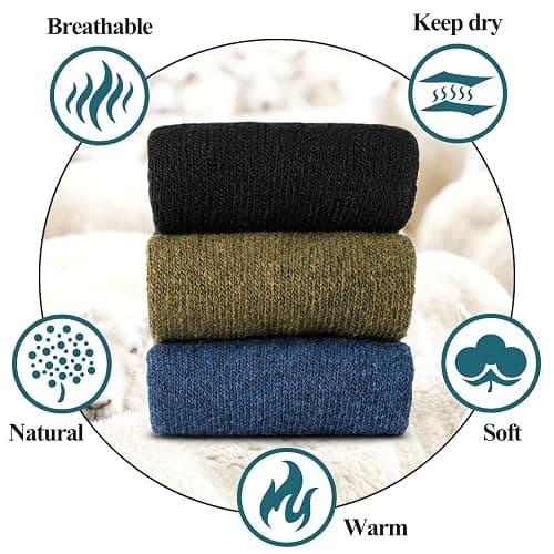 Time May Tell Mens Merino Wool Hiking Cushioning Socks For Outdoor Wool-Socks-For-Mens 3 Pack thumbnail 3