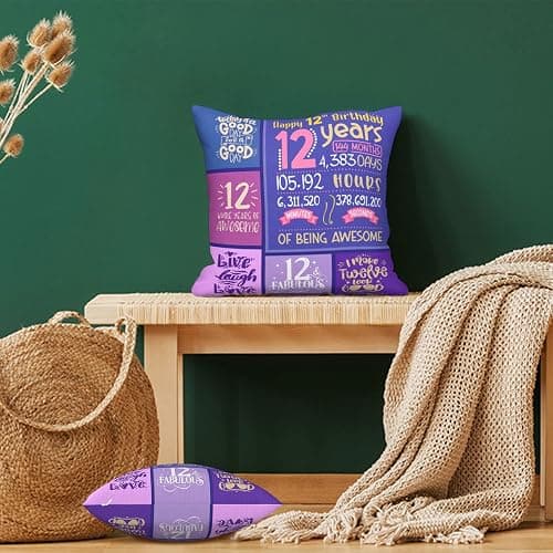 Skizbcw 12 Year Old Girl Gifts Ideas - Top Birthday Gifts for 12 Year Old Girl - 12th Birthday Decorations for Girls - 12th Girls Gift for Bday Throw Pillow Covers 18 x 18 inch - 18" x 18" (Pack of 1) - 12th thumbnail 5