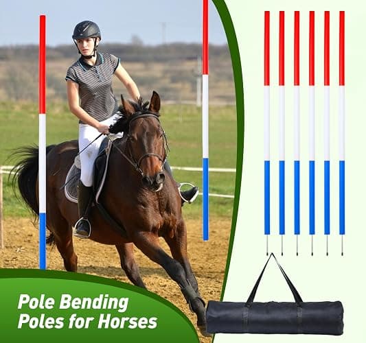 JRUICFDY 6 Pcs Pole Bending Poles for Horses,6FT Adjustable Equestrian Training Equipment for Horses,Agility Poles for Horses,Soccer & Dog,Red, White, Blue thumbnail 7