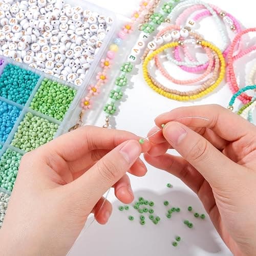 TEXGIZRLY 3mm Seed Beads for Bracelet Jewelry Making Bracelet Making Kit | 24 Colors Beads | Friendship bracelets kit with letter beads| Gift for adults girls DIY thumbnail 4