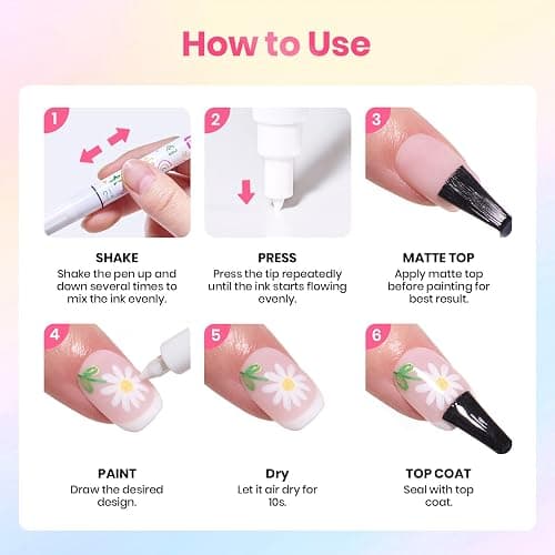 Beetles 12 Colors Nail Art Pens, 0.7mm Fast Color Filling Nail Polish Pens | Quick Air Drying Acrylic Paint Markers for Nail Art Design Smooth Painting Dots Liner Lettering, DIY Home Salon Nail Art Tool thumbnail 7