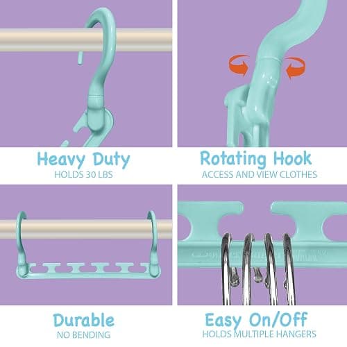 Wonder Hanger Max 10-Pack Space Saving Hangers, Reinforced Hooks Swivels 360°, Cascading Hanger, Teens, College Dorms, Kids & Closet Organizer, Assembled – Pastel Blue thumbnail 3