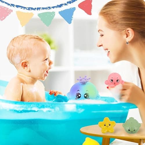 Jouets de Bain Bébé, Jeux de Bain pour Bebe Enfant 1 2 3 4 Ans,Jouets de Bain Lumineux pour Bébé, Jouet d'Arroseur d'eau Poisson,Jeu d'eau Poulpe de à Jet avec LED pour Les Enfants thumbnail 6