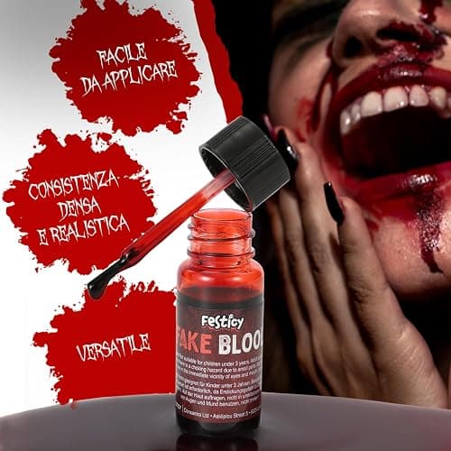 Festicy Authentic 0.50 fl oz Fake Blood I Realistic Halloween Make up I For Vampire Costumes I Washable Fake Blood for Halloween & Carnival I Ideal for Zombie & Vampire Makeup Kit thumbnail 3