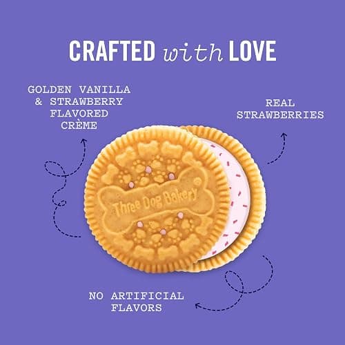 Three Dog Bakery Lick’n Crunch! Strawberry Shortcake Dog Treats, Crunchy Sandwich Cookies with Real Strawberries & Vanilla Cream Filling, 13 oz thumbnail 3