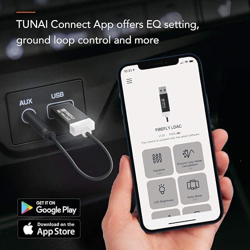 TUNAI Firefly LDAC Bluetooth Receiver: High Resolution Wireless Audio Bluetooth 5.0 Adapter with Audiophile USB DAC 3.5mm AUX for Car/Home Stereo Hi Res Music Streaming; Auto On, No Charging Needed thumbnail 7
