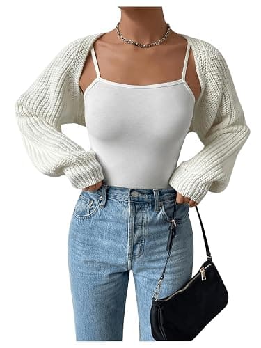 RoseSeek Women's Cropped Cardigan Sweaters Long Sleeve Open Front Bolero Shrugs Casual Knit Tops thumbnail 5