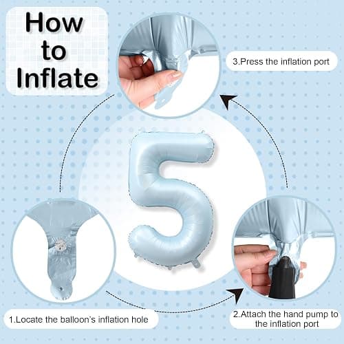 Big Number 5 Balloons, Dusty Light Blue Foil 5 Balloon Numbers 40 Inch, Giant 5th Birthday Party Decor, Matte Baby Blue Mylar Helium Self Inflating Balloon for Boys Birthday Anniversary Decorations thumbnail 7