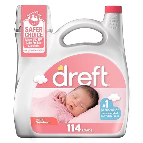 Dreft Stage 1 Newborn Baby Laundry Detergent Liquid, HE Compatible, 114 Loads, Laundry Soap for Sensitive Skin, Baby Laundry Detergent, Newborn Essentials - 150 Fl Oz (Pack of 1)